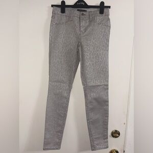 Level 99 Animal Print Silver Metallic Mid Rise Janice Ultra Skinny Jeans 27